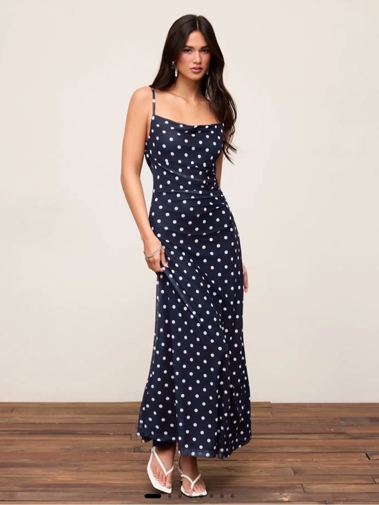 Cider Dresses & Skirts - Cider Navy Polka Dot Maxi Dress
